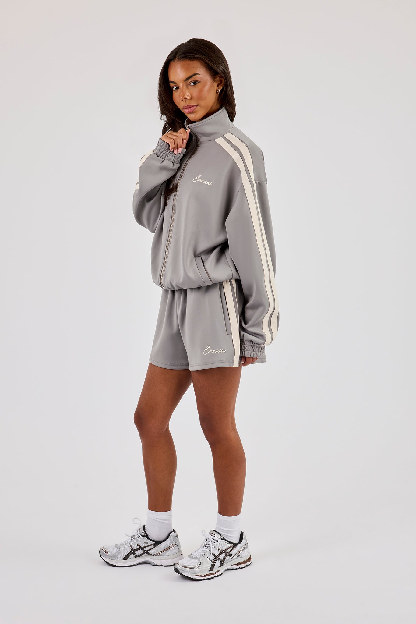 Funnel Neck Taping Jacket & Shorts - Grey